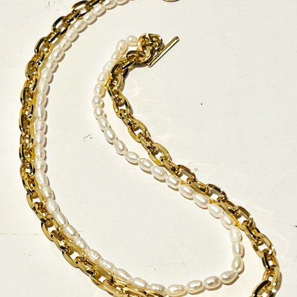 Vineyard Vines Layered Freshwater Pearl & Gold Link Necklace With Gift Bag, NWT - Picture 4 of 5